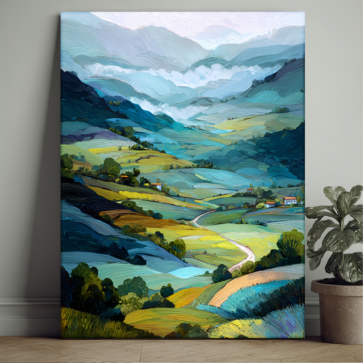 TEMU 2d Flat, 2d Flat 1pc, With Frame, 12x16inch [2d Flat] High Quality Style Abstract Landscape Art Landscape Painting Living Room Art Nature Art