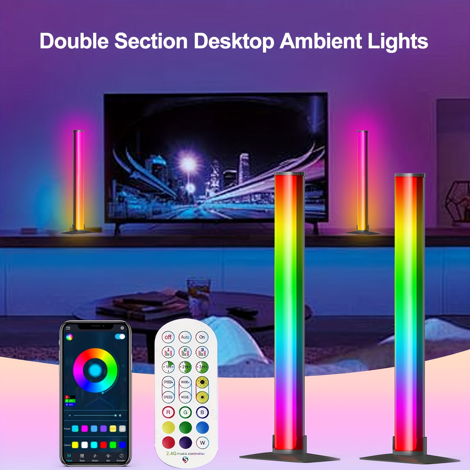 

1pc Rgb Led Desktop Ambient Light, Dimmable & Color Changing With Remote And App Control, Usb Powered, Alloy Body, Adjustment For Tv Background, Gaming, Party Decor, Non-rechargeable Button Battery