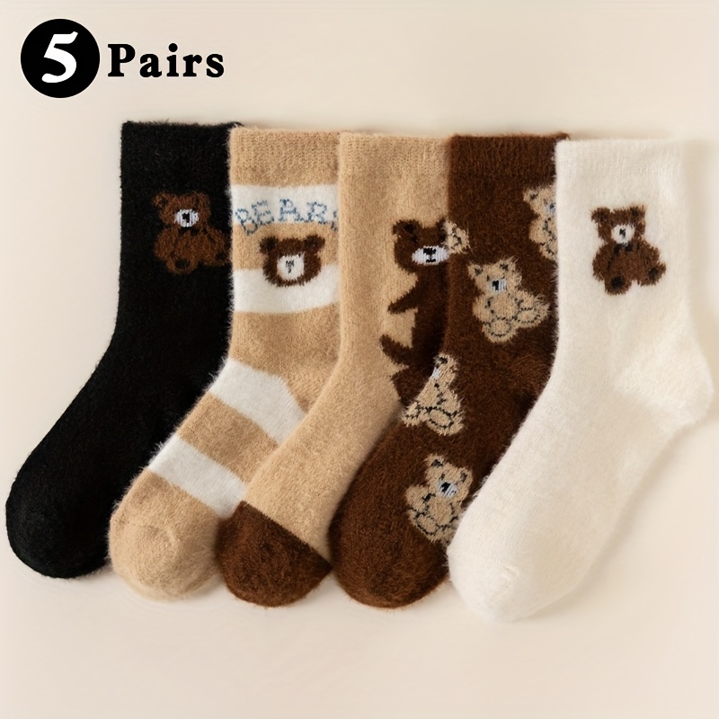 Image of 5 Pairs Of Cartoon Pattern Mid-calf Socks, Comfortable And Versatile. Warm, Suitable For Indoor, Winter And Autumn Wear