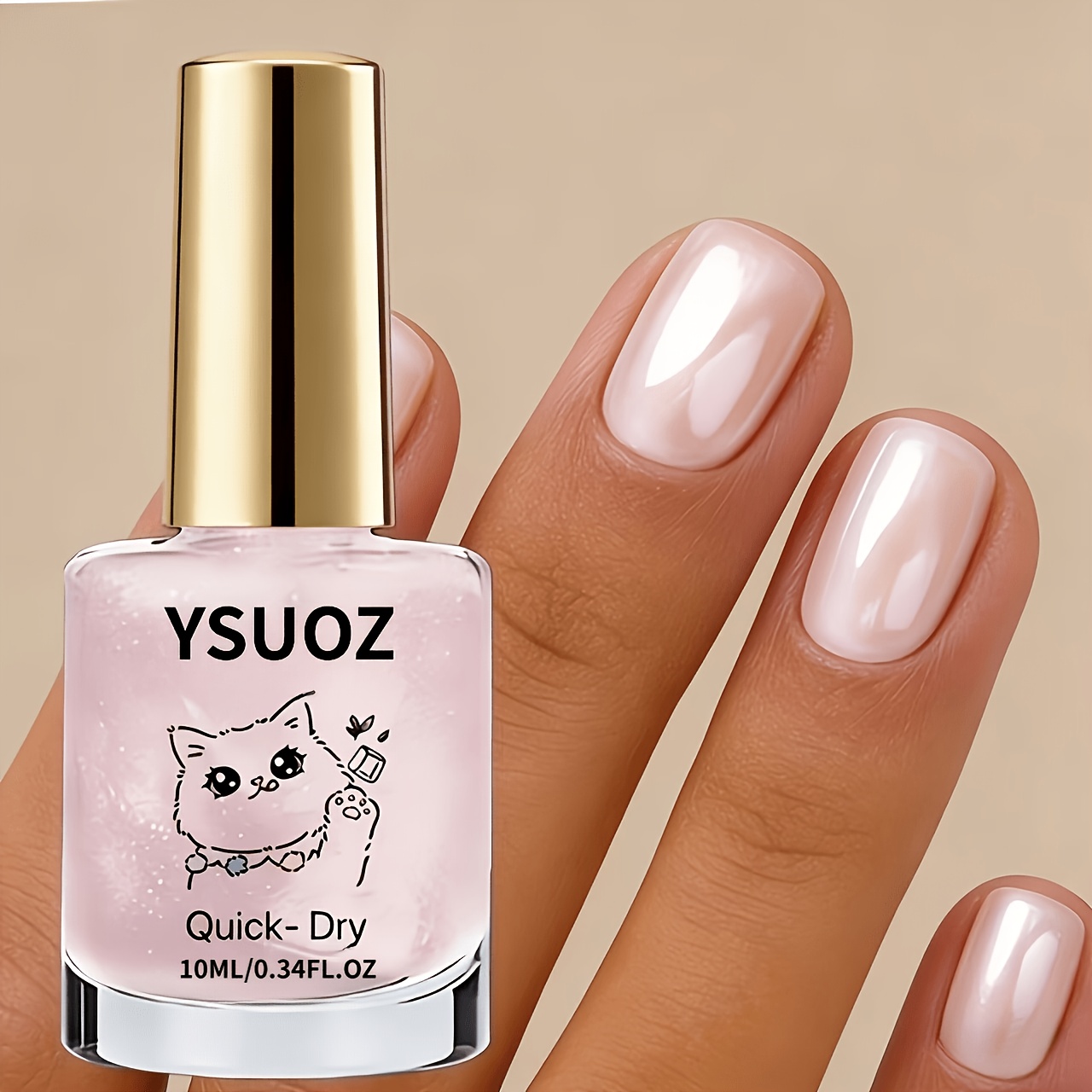 TEMU Pink Mother-of- Strengthening Oil- Quick-drying, For A Curing Lamp, Durable Formula, Pearl Effect Brightens Nails, Suitable For Weak Or Soft