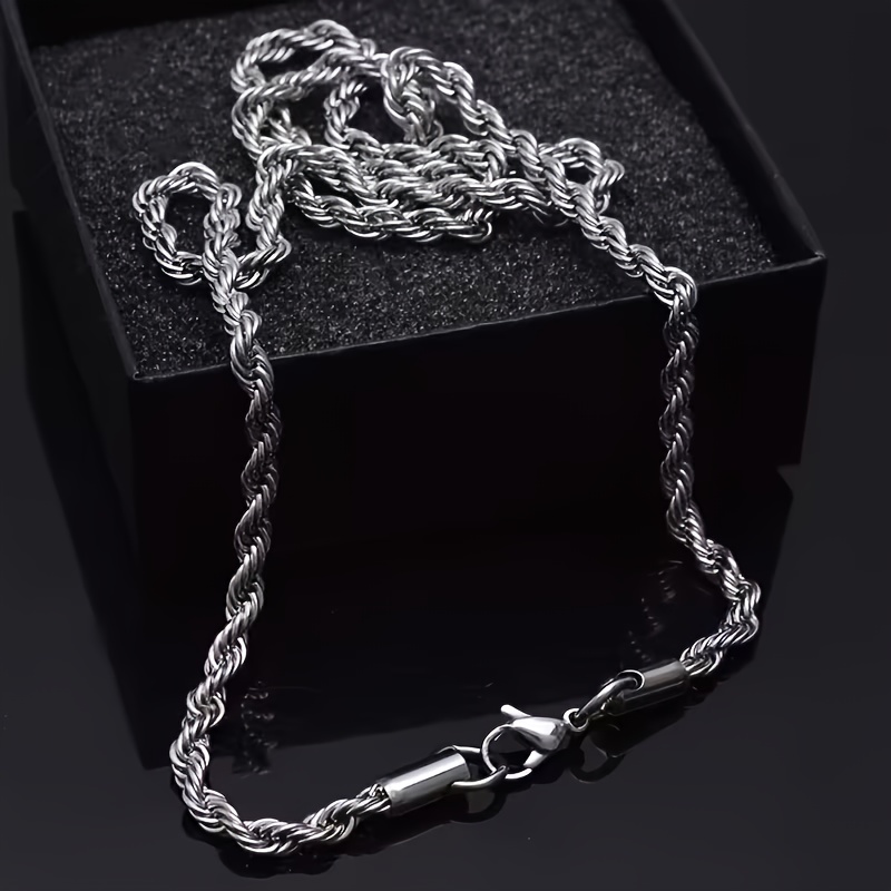 Minimalist 4mm Stainless Steel Twisted Rope Chain Necklace, Adjustable