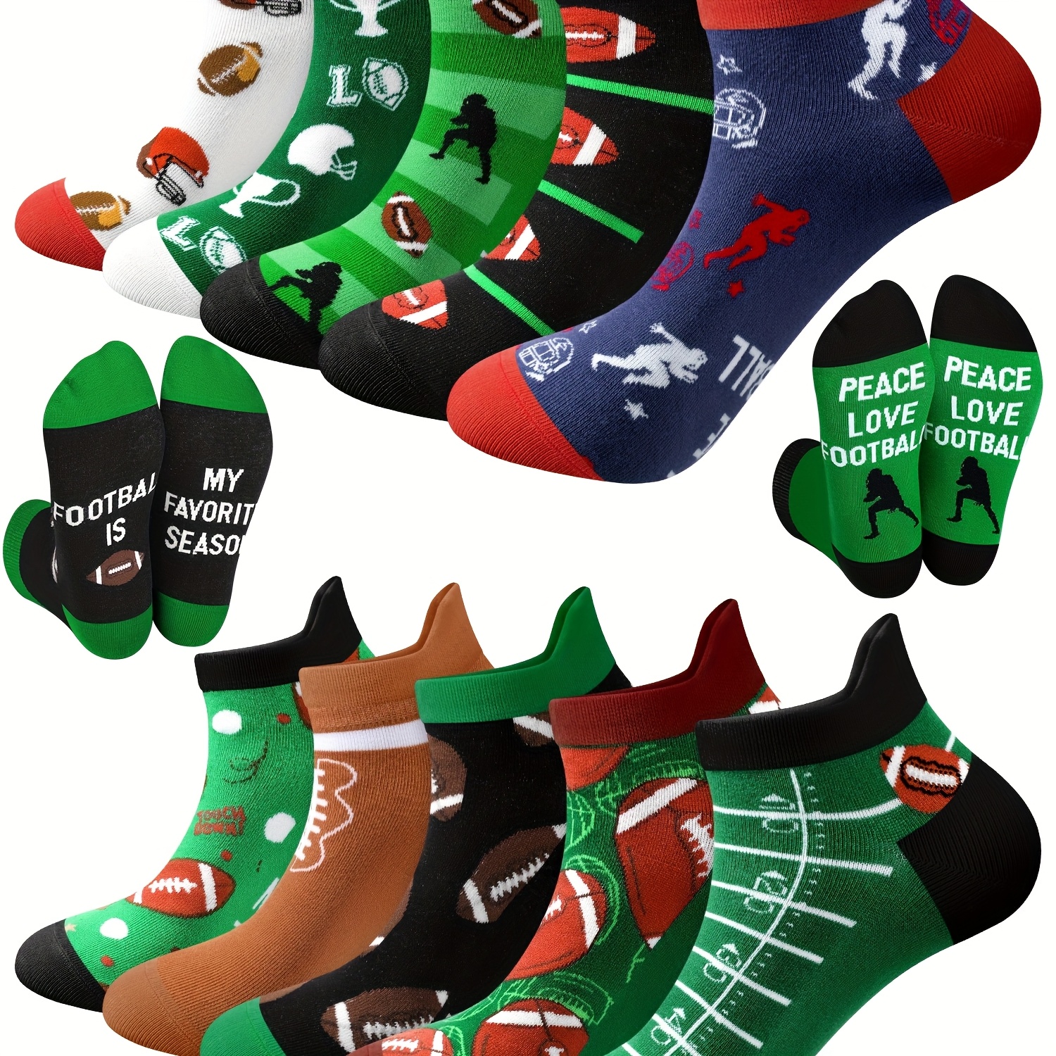 TEMU 10 Pairs Pc Men' American Football Socks - Low-cut Ankle Tab Athletic Cleat Suitable For Birthday Favors, Gifts, Training & Casual Wear, Machine