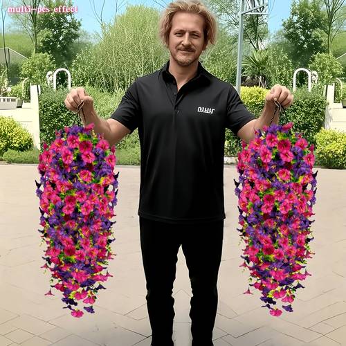 6pcs large new simulation hanging decorative wisteria purple and pink combination suitable for home indoor outdoor decoration front door wreath decor wedding arrangement festival fathers day mothers day