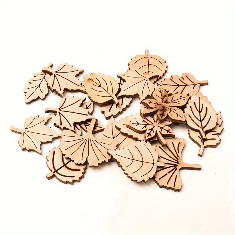 Image of 40pcs Natural Wood Leaves Hanging Chips Scrapbooking Wooden Embellishment Ornaments Home Decoration Tools Crafts 28mm