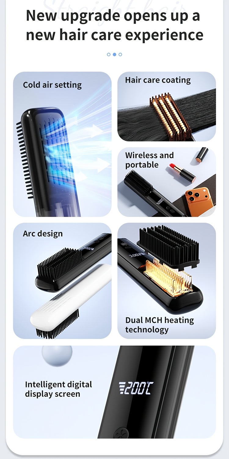 2025 Nieuwe Draadloze Draagbare Negatieve Ionen Stijltang, Snel, Slim Digitaal Display, USB Opladen, Compact en Lichtgewicht Ontwerp, Perfect voor Thuis en Reizen, Ideaal Cadeau voor Vrouwen, Professioneel Styling Gereedschap