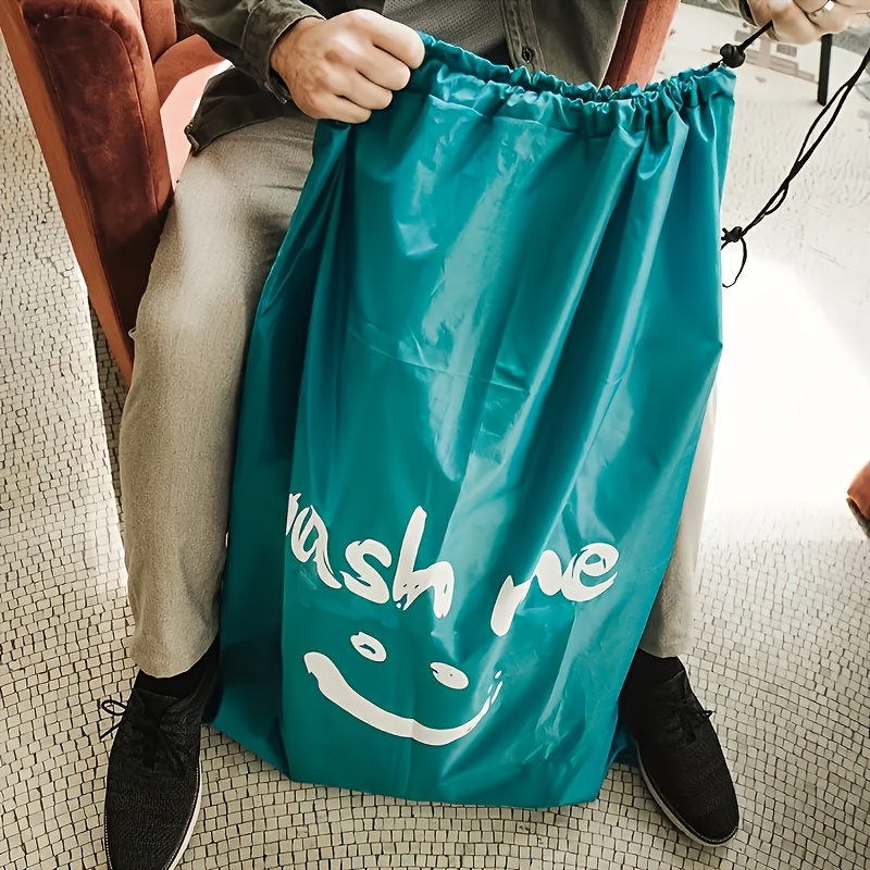 1-Pack Large Travel Laundry Bag with Wash Me Print - Durable Nylon Multi-Functional Organizer for Clothes, Towels & Bedding - Machine Washable & Dry Cleanable (Black & Turquoise), Portable Washing Bag, Easygrip Handle