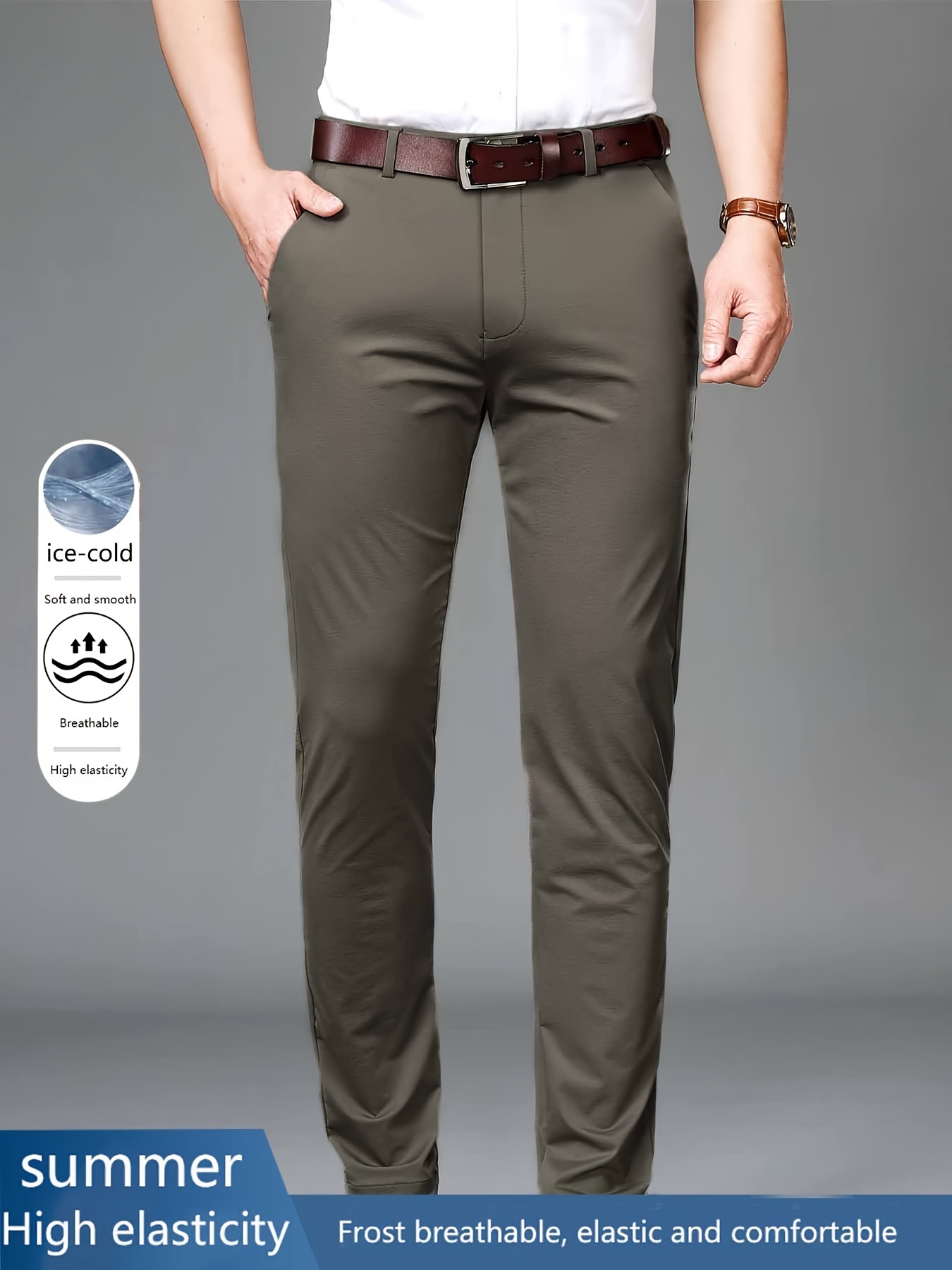 Men's Fashion Stretch Dress Pants Slim Fit Plaid Pants Business Suit Pants  Casual Golf Pants 
