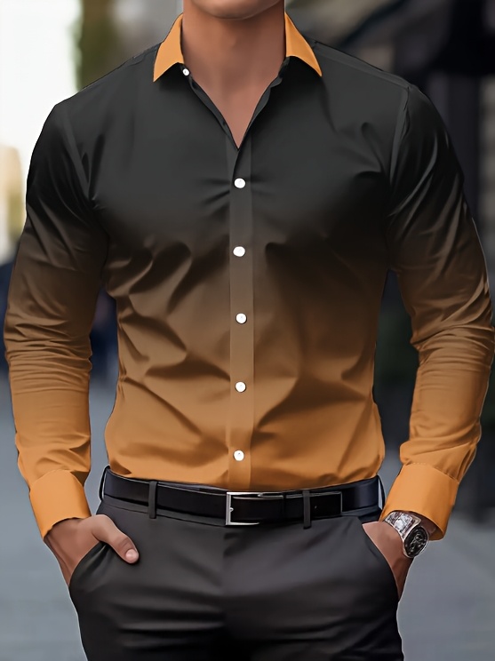 Men'S Stylish Print Shirt, Casual Breathable Long-Sleeve Button-Up with a Collar for Spring And Autumn.