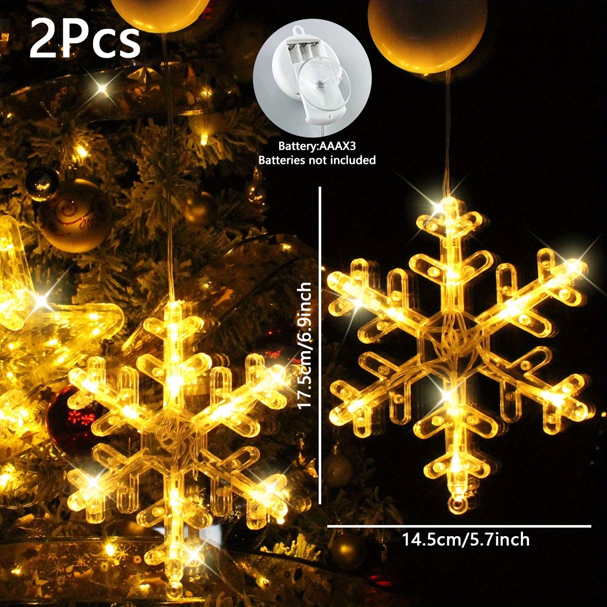 TEMU 2pcs, Christmas Window Lights Snowflake Led Sucker, Battery Operated, Sucker For Xmas Tree Indoor, Bedroom Lights, Christmas Decorations, Winter