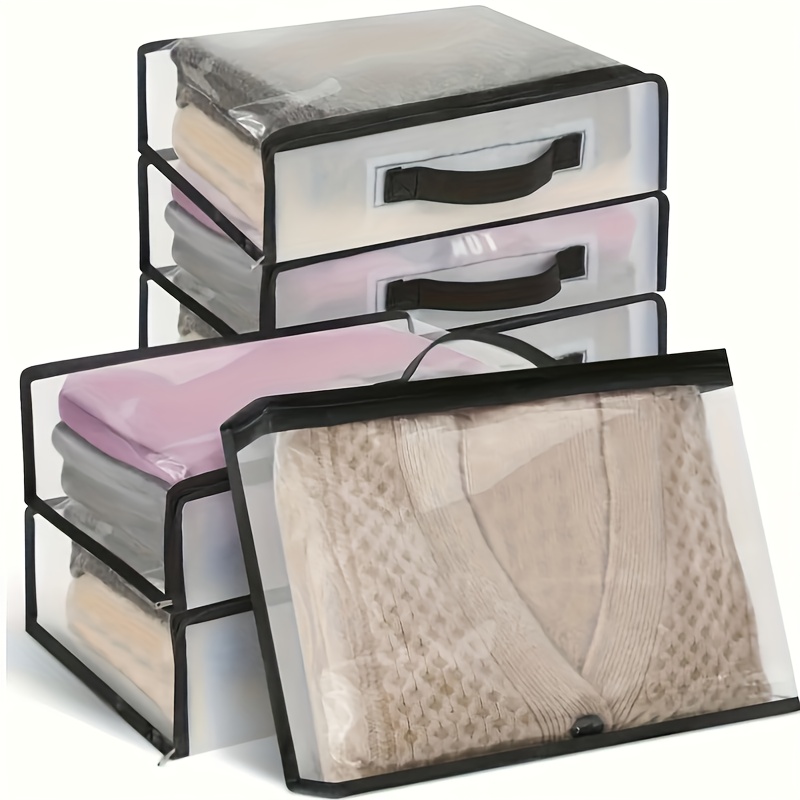 TEMU 6pcs Transparent Pvc Storage Bag With Double Handles, Thickened Bedding Storage Bag, Large-capacity Foldable Space-saving Travel Clothing Storage Bag, Under-bed Storage Box