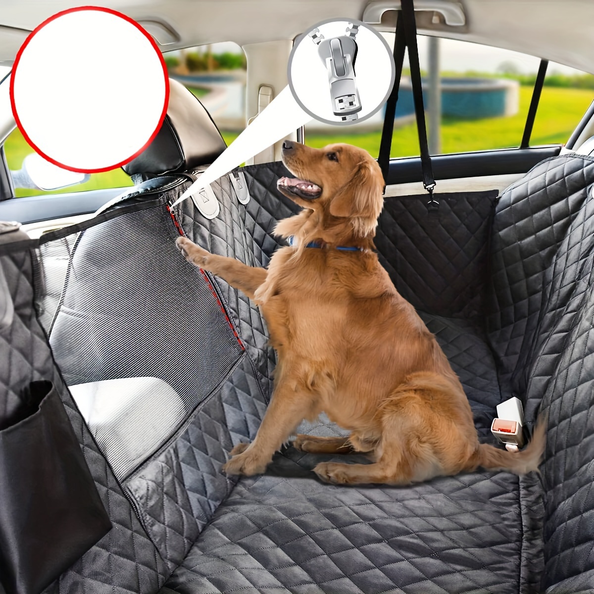 

Deluxe Waterproof Dog Car Seat Cover With Mesh Window - -proof, Non-slip Polyester For Standard Backseat - Pets, Easy To Clean & Install