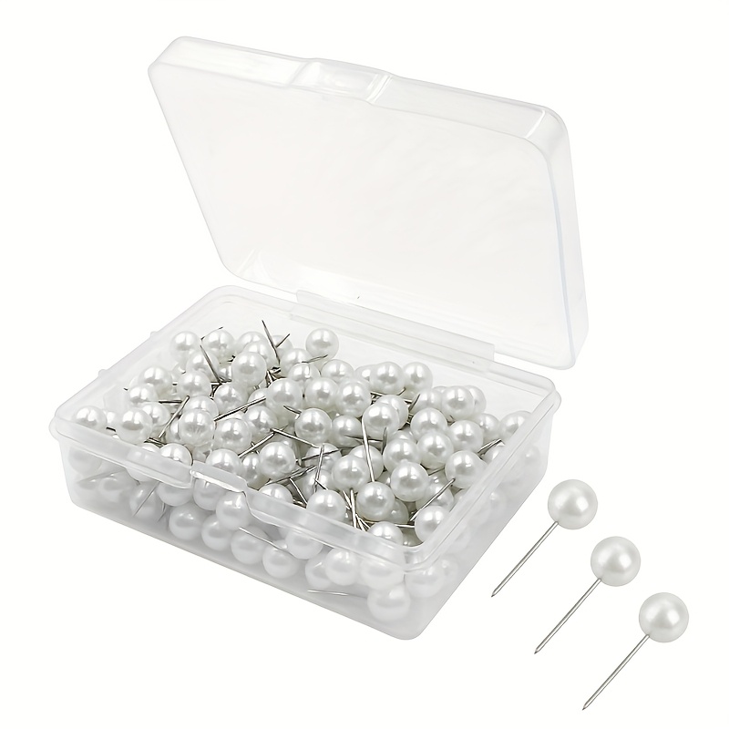Pearlescent White Pushpins | Steel With Pearl-like Finish | Multi-use For Office & Crafts | Elegant Design In Clear Storage Box, Craft Supplies | Glossy Finish | Steel Pin Construction