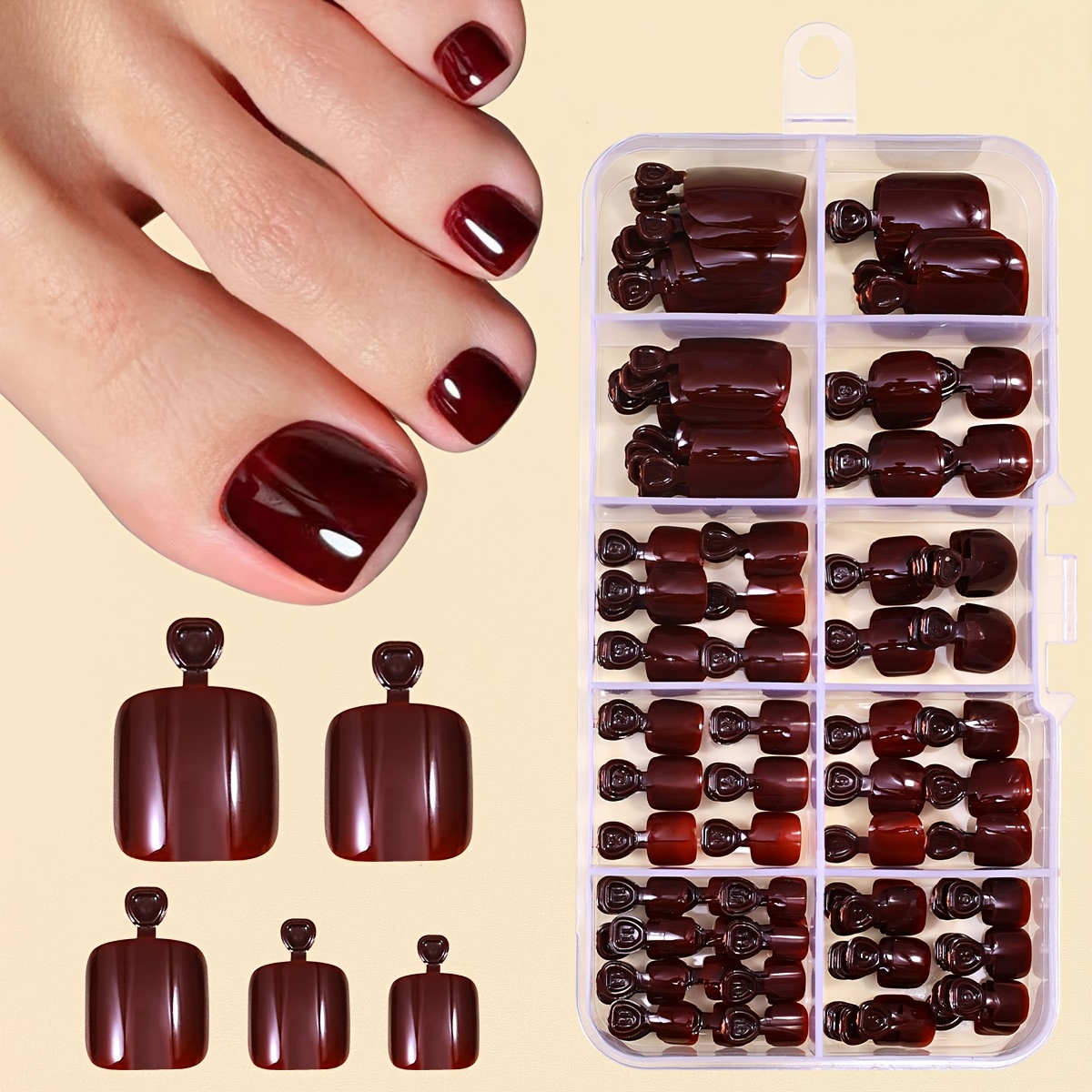 120pcs Solid Color Burgundy Short Nail Art Fake False Toenails On Toe Nails Supplier