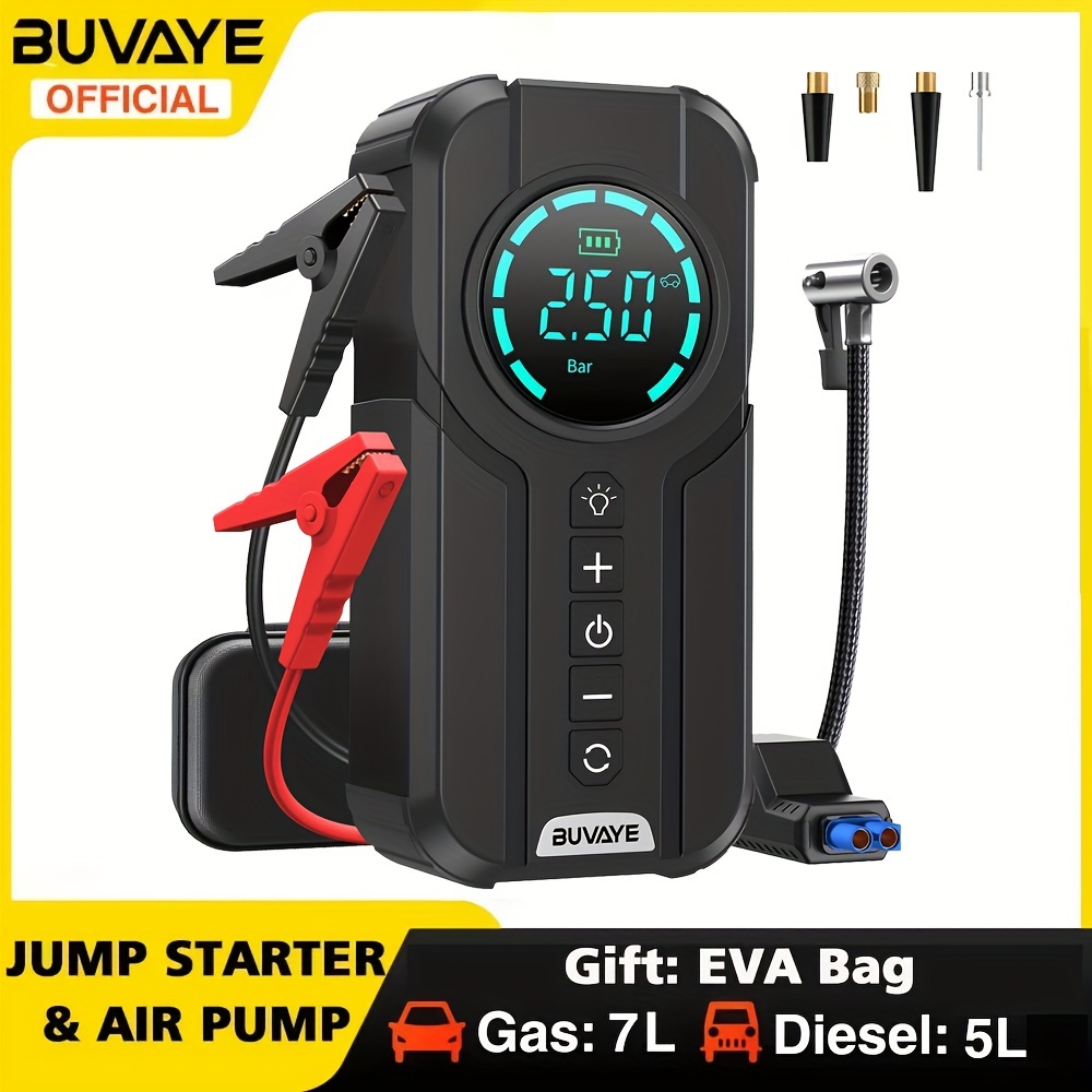 

Buvaye Portable Air Compressor Multi-function Tire Inflator Car Jump Starter Air Pump Auto Portable Battery Starter With Eva Bag