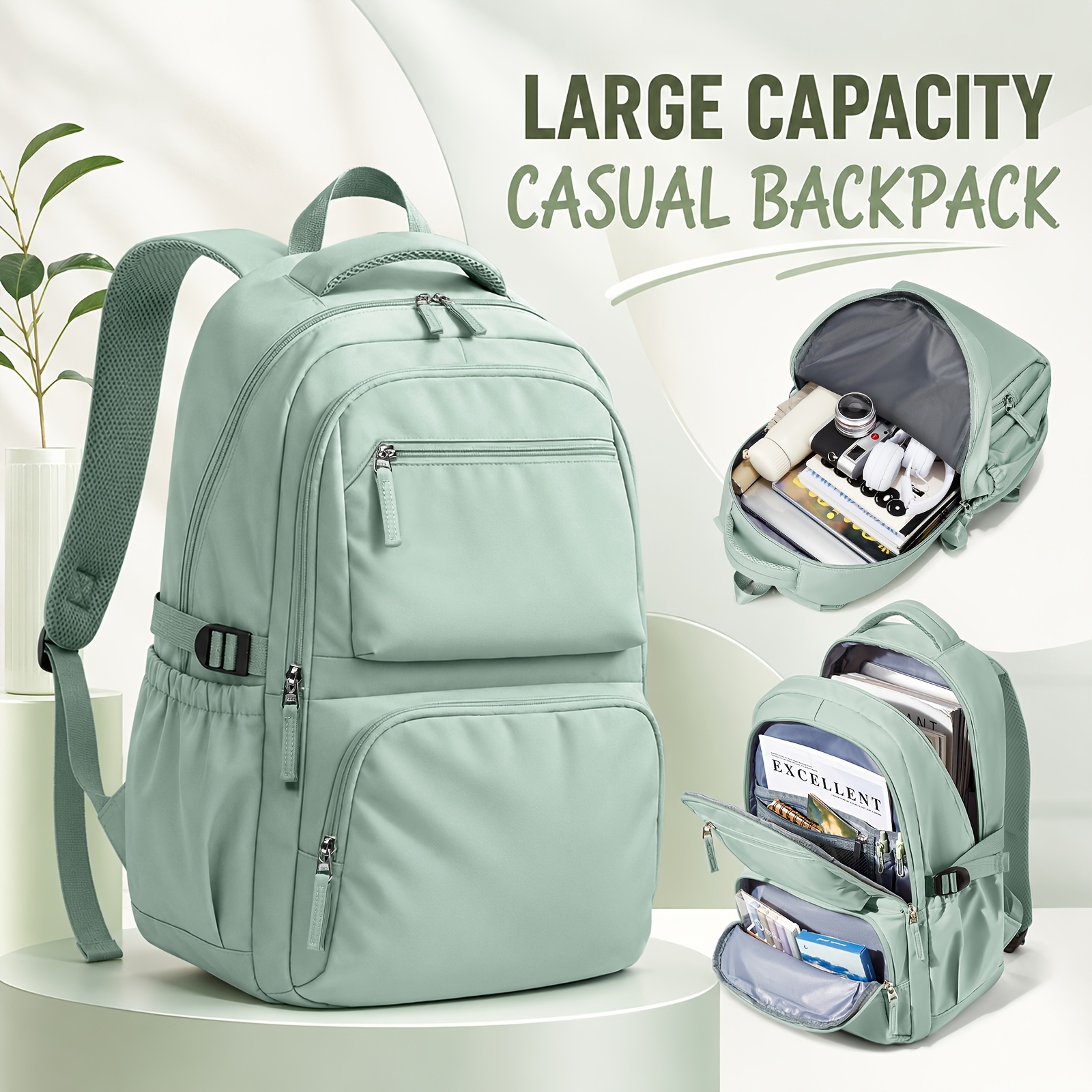 TEMU Rider Men's & Women's Large Capacity Lightweight Backpack - Large Outdoor Travel Hiking Bookbag With Multi-pocket Organization, Suitable For