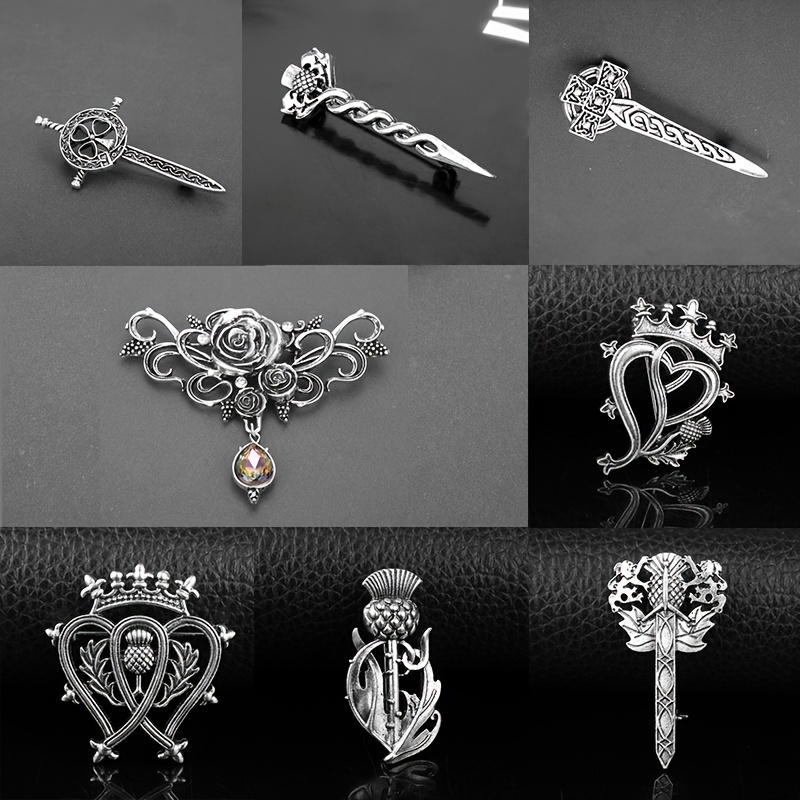 

8 Pcs/set Ancient Battlefield Legend Surrounding Retro Celtic Knot Brooch, Pin Crown Heart Brooch, Rose Brooch Fashion Diamond Drop Brooch