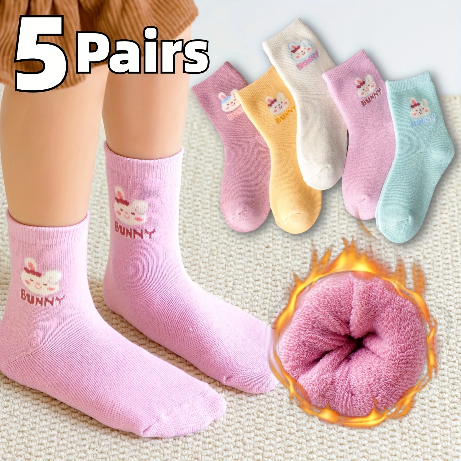 Image of 5/10 Pairs Of 's Winter Thickened Warm Fleece Socks, Cute Cartoon Student Socks Of Small Animals, Cold And , High Elasticity And Soft, Boys And Girls Winter Socks, Socks, Holiday Gift Socks