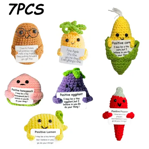 7pcs hand crocheted emotional support vegetable collection colorful polyester desk decor with inspirational messages ideal for valentines day christmas more no batteries required