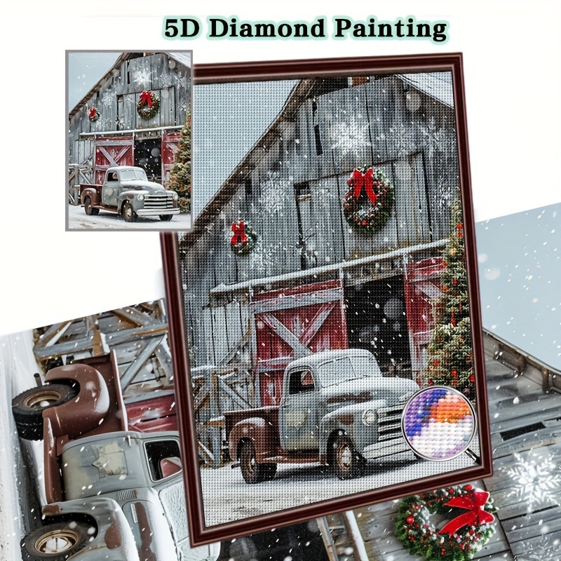 

5d Round Diamond Painting Kit With Tools 30x40cm - Truck & Barn Scene Canvas - Diy Mosaic Art For Home Wall Decor, Craft For Adults Beginner, Embroidery Set