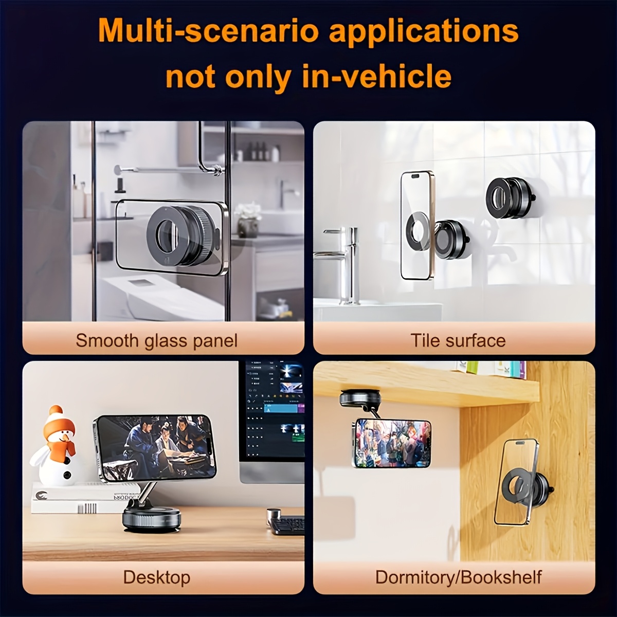 super strong n52 magnetic phone holder   aluminum alloy 360 rotatable and foldable design with vacuum suction cup   car dashboard bathroom tiles and glass   Product details 3