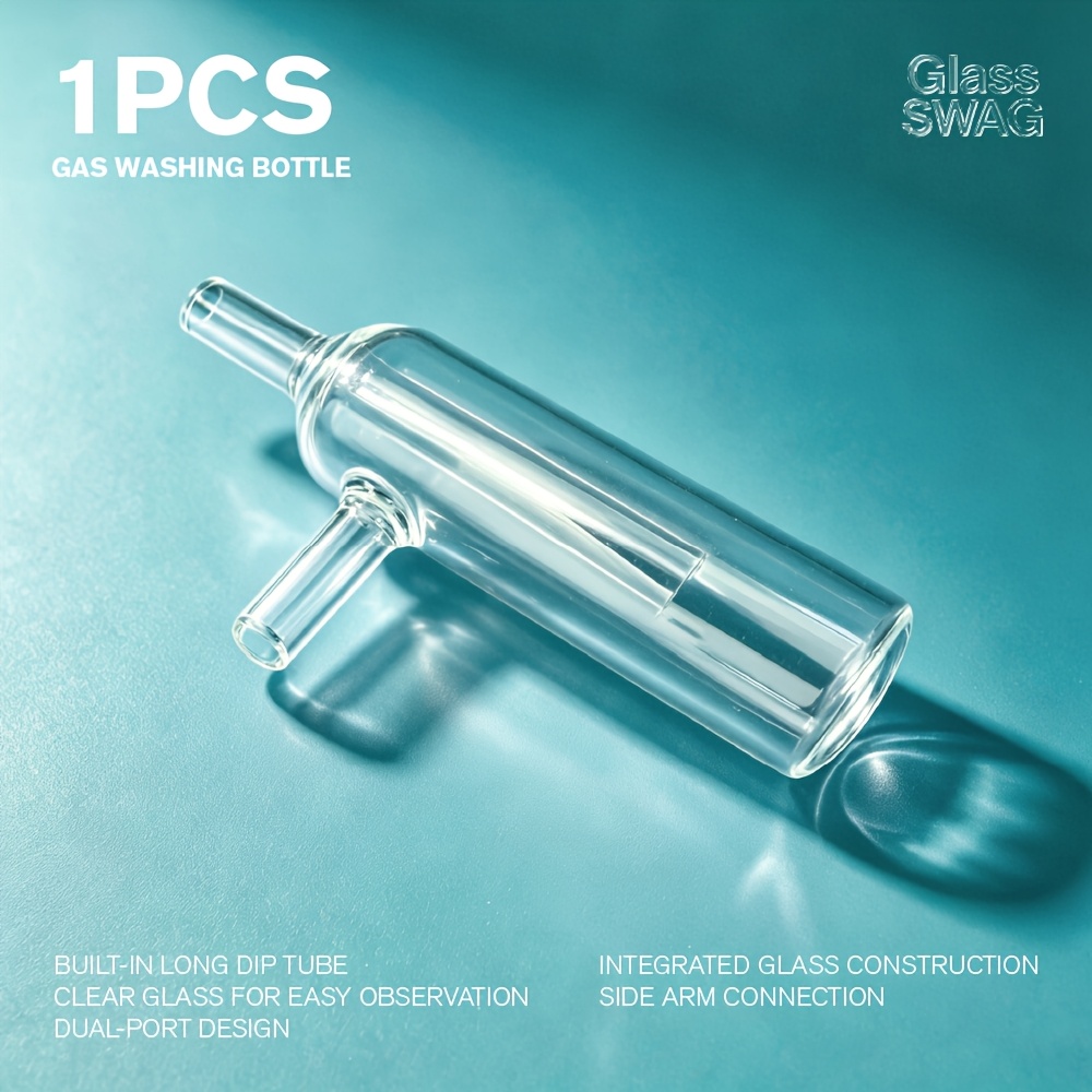 TEMU 1pc Glass Gas Washing Bottle, Laboratory Gas Absorption Bottle With Side Arm & Long Dip Tube, Clear Dual-port Chemistry Lab Glassware For Gas