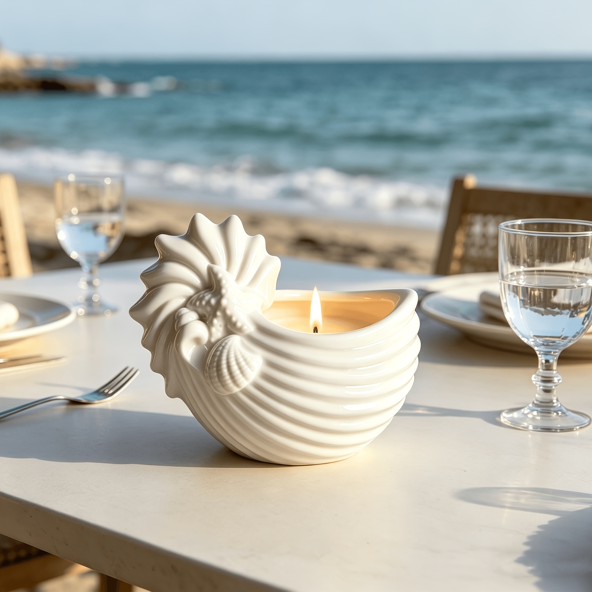 Large White Conch Ceramic Candlestick, Summer Ocean Style Desktop Decoration, Suitable for Home Decor, Weddings, Parties, Mother'S Day Table Centerpiece, Creating a Refreshing And Romantic Atmosphere As a Holiday Gift
