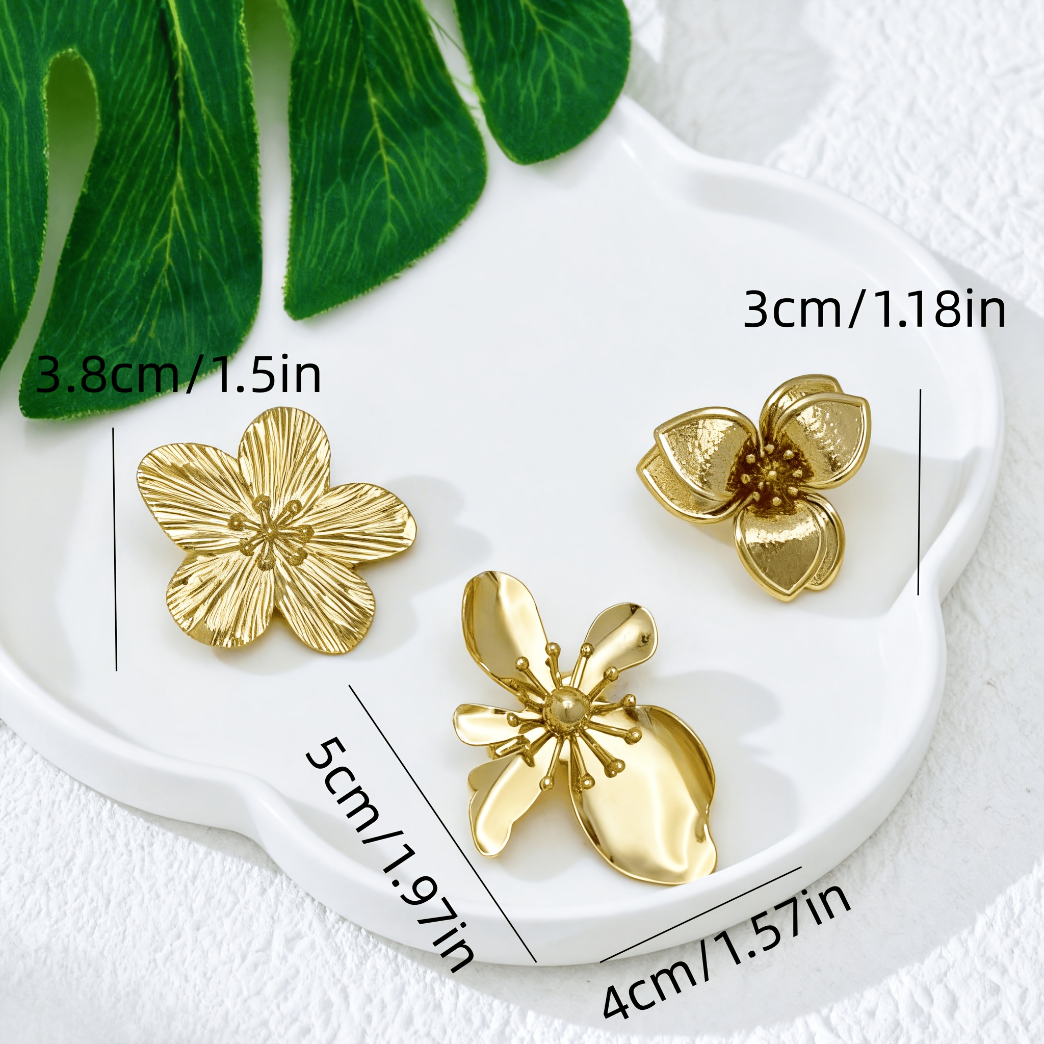 3pcs Women's Floral Brooch Set, Elegant Textured Petal Design