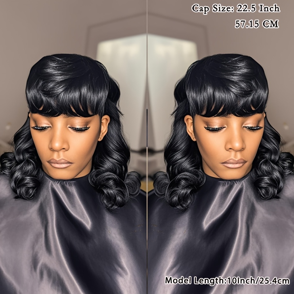 TEMU Human Hair Mullet Wig 10-inch Cut For - 150% Density Glueless No Lace , Look Short Shaggy Layered Curly Wave Wig With Wolf Tail, (no Maintenance)