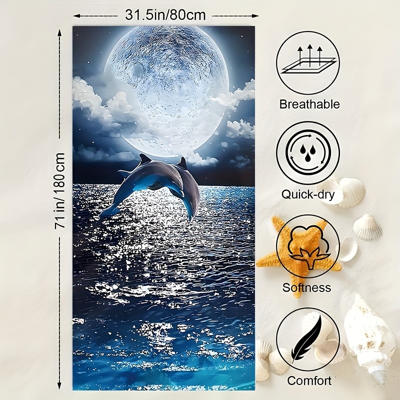 1pc Cute Dolphin Pattern Large Bath Towel - Super Absorbent, Lightweight, & Perfect For Vacation & Travel Gifts!