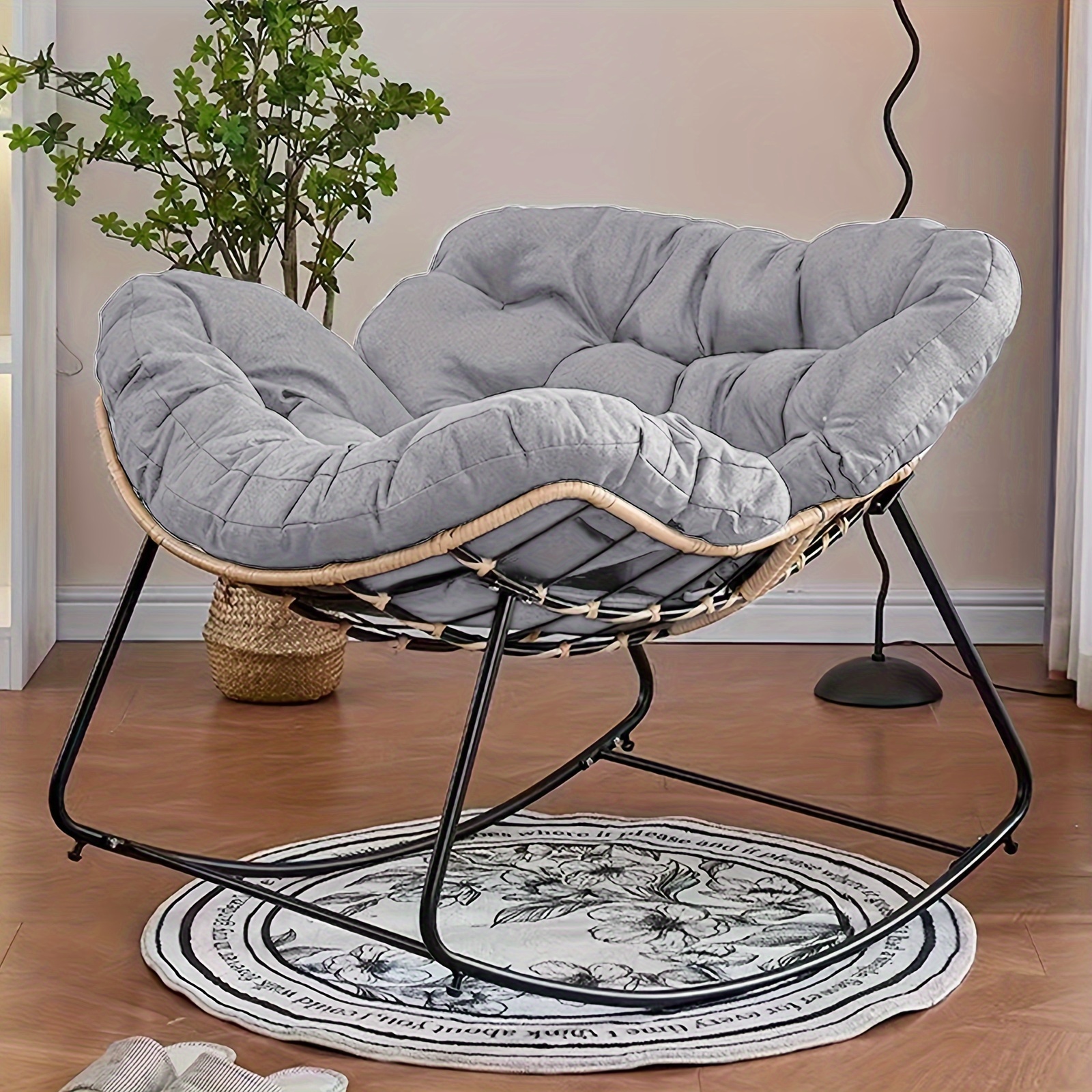 Patio Rocking Chair, Papasson Recliner, Lounge/Egg Chair Outdoor/Indoor, Comfy Reading Chair for Porch/Garden/Patio/Camping, Spring/Summer Outdoor Furniture, Easter Gift, with Cushion 2 Patio Rocking Chair, Papasson Recliner, Lounge/Egg Chair Outdoor/Indoor, Comfy Reading Chair for Porch/Garden/Patio/Camping, Spring/Summer Outdoor Furniture, Easter Gift, with Cushion - Image 2