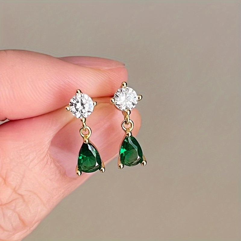 E-shop 1 Paar elegante schlichte tränenförmige Zirkonia-Ohrstecker aus synthetischem Zirkonia, modische bezaubernde Ohrstecker für Damen, geeignet für