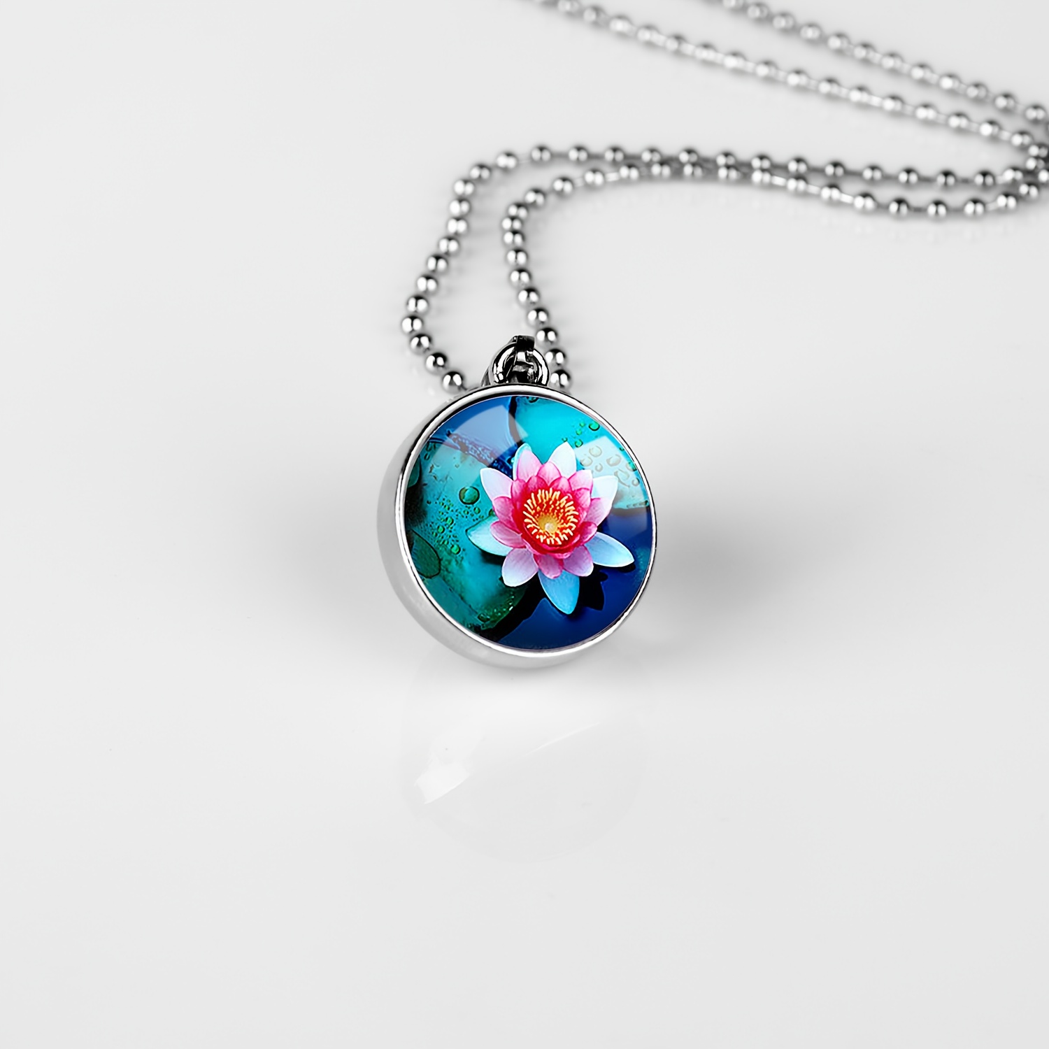 Lotus Flower Double-Sided Spherical Pendant Necklace