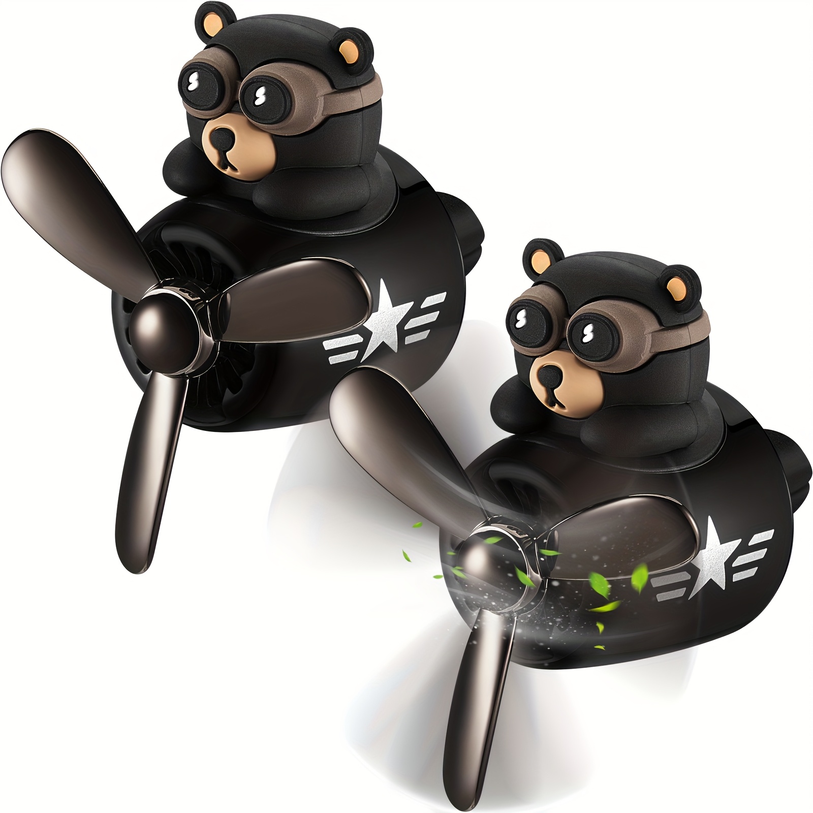 TEMU Car Fragrance And Decoration Double Online! 2pcs Cartoon Bear Pilot Black Car Aromatherapy, Cute And Creative Trend Shape, With Its Own