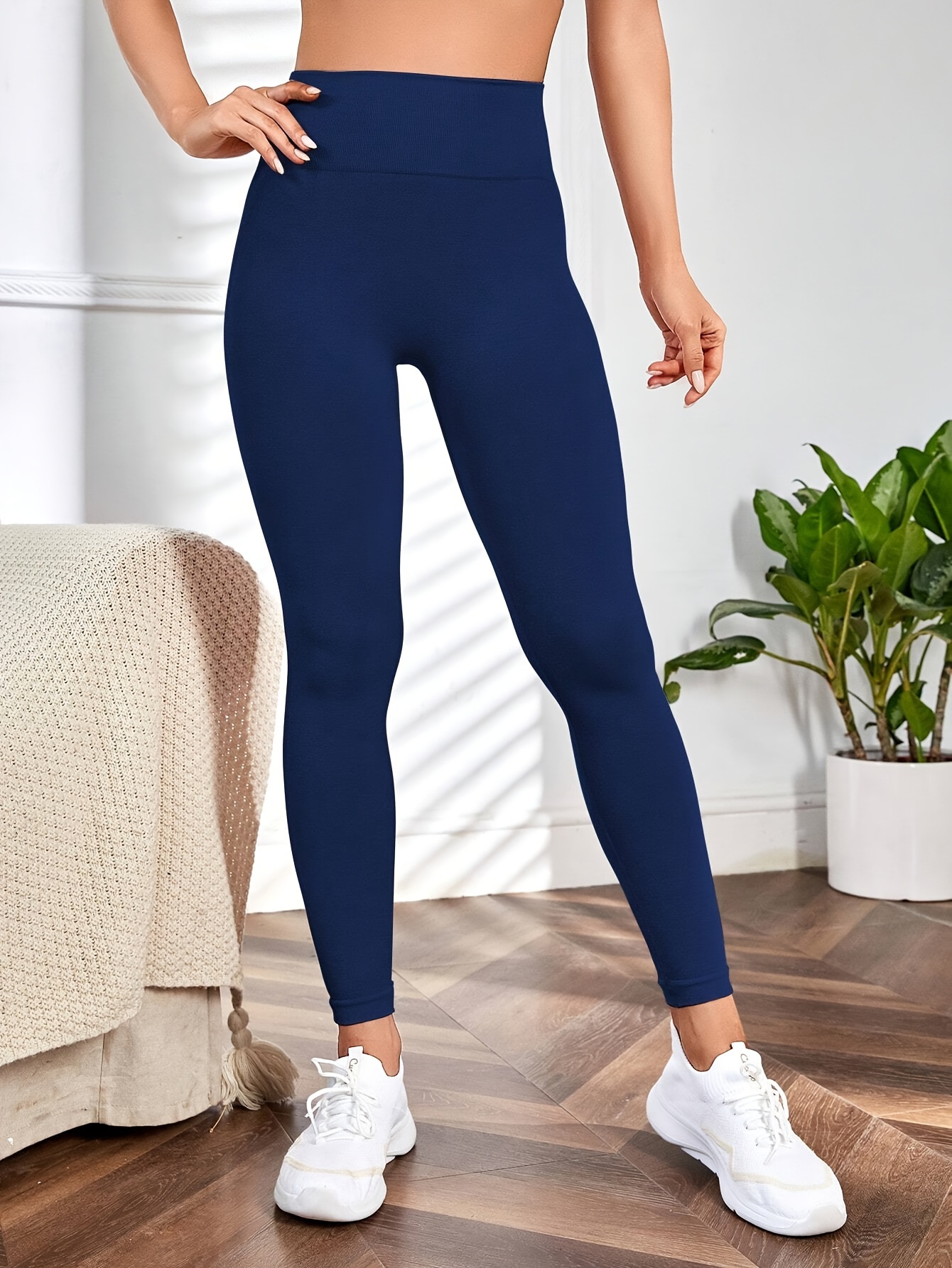 womens high waisted seamless stretchy yoga pants navy blue Temu