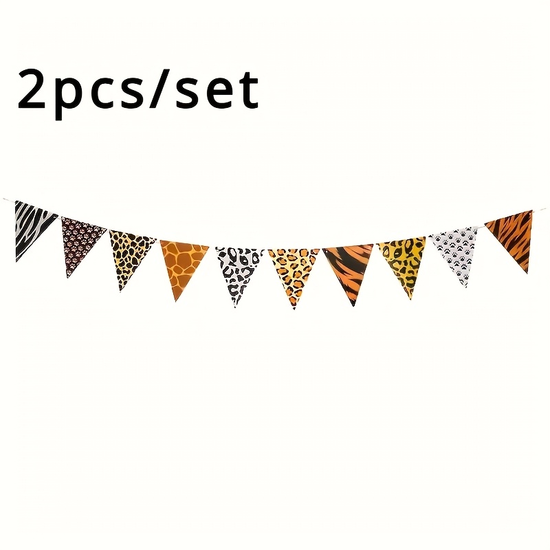 2pcs Banner Animal Themed Bunting Banner Leopard Print Bunting Banner And Drawstring For Birthday Anniversary Animal Party Decoration Supplies