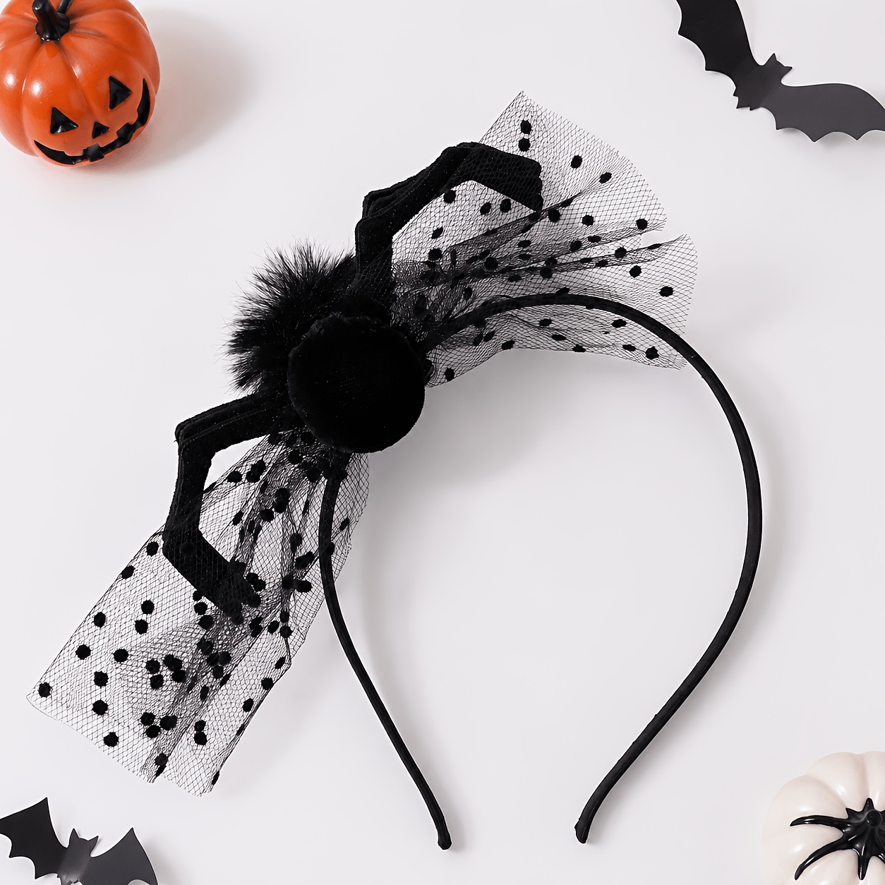 TEMU 1pc Halloween Realistic Large Spider With Web Design Decorative Headband, Large Spider Element, Party And Costume Role-playing Accessory