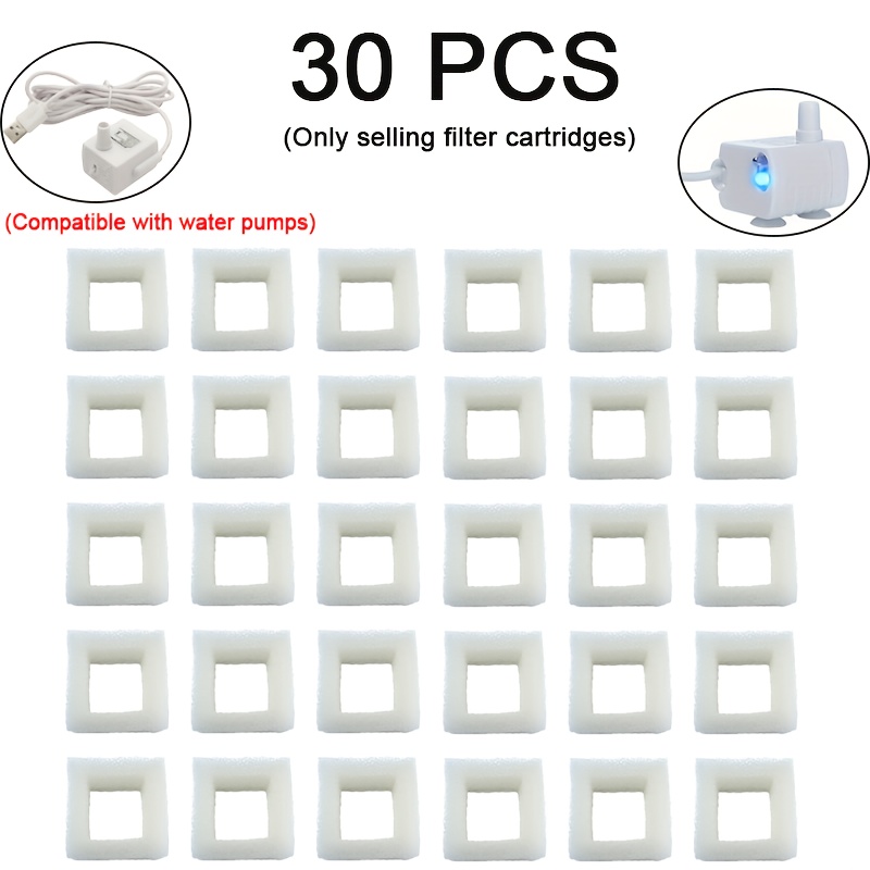 TEMU 24/ 30pcs Cat Water Fountain Filter Sponge Replacement, Compatible With 1.5l Stainless Steel Water Dispensers And Most Water Pumps, No Battery