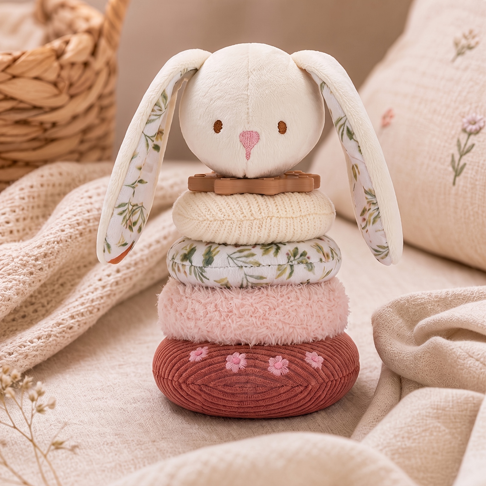 Baby's Long-Eared Stacking Toy, Multi-Functional Rabbit Interlocking Toy
