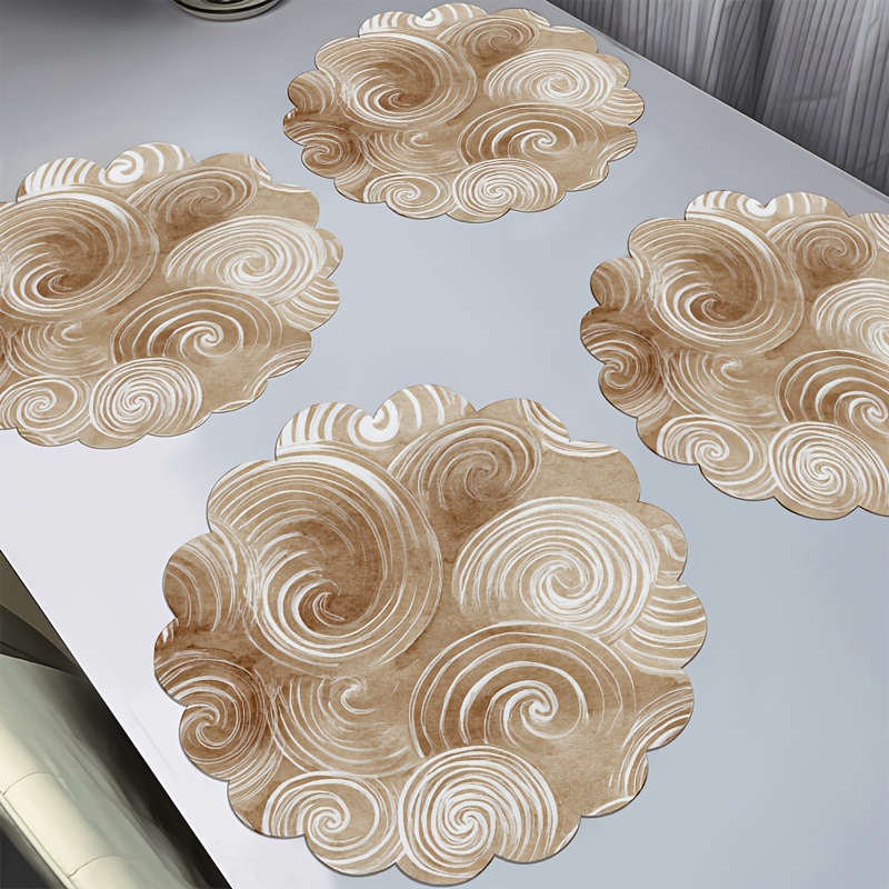 4er-Set Elegante Beige/Neutral-Töne Tischunterlagen | 38,1 cm Runde Spitzen-Untersetzer mit handbemalten Wirbeln, maschinenwaschbare Polyester-Esszimmerunterlagen für Küche, Esstisch, Partys