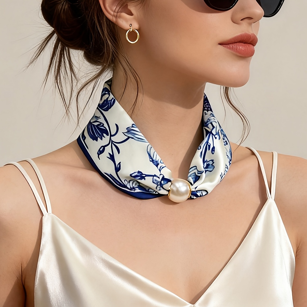 TEMU Light Scarf For Women, Multi-use Small Square Scarf, Neck Protector Headband Wrist Accessory, Floral Print Versatile Decorative Neckerchief,