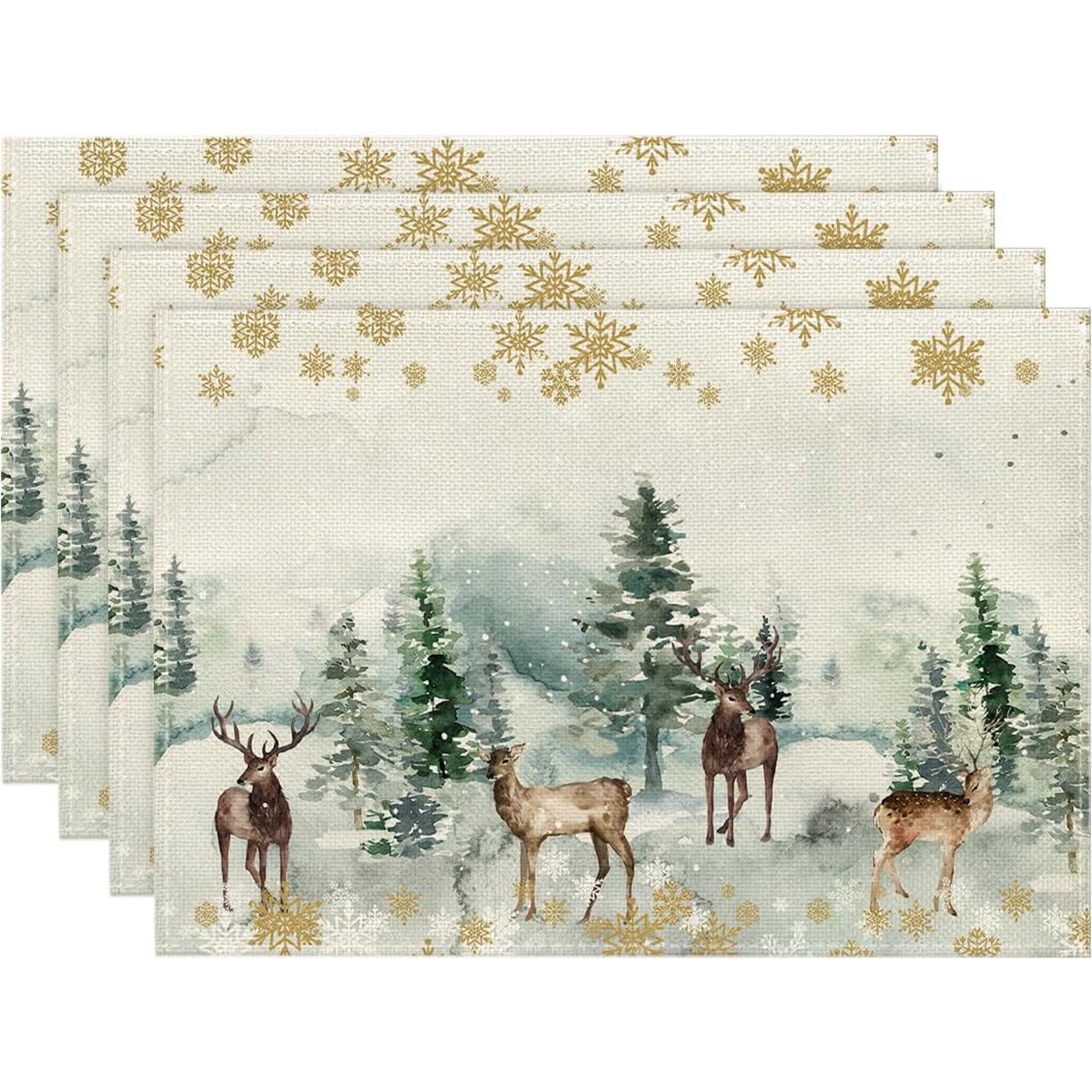

4pcs, Watercolor Christmas Placemats For Table, 12 X Thanksgiving Washable Table