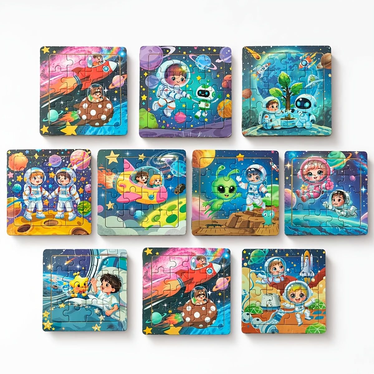 3 Pcs Random Pattern Outer Space Wooden Jigsaw Puzzles for Kids