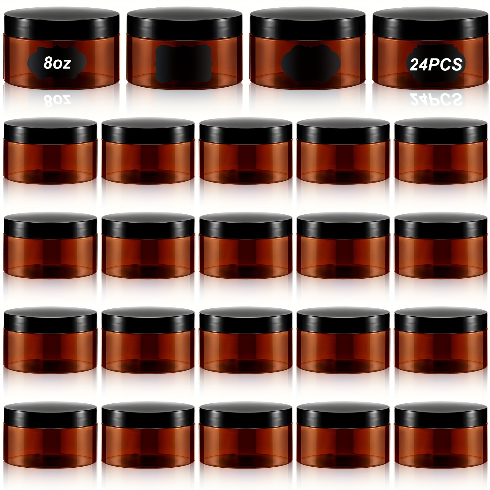 TEMU 24pcs 8oz Plastic Jars With Lid And Label Pet Cosmetic Containers Leak Proof Empty Cosmetic Jars Refillable Storage Travel Containers For Lotion Cream Gel Powder(amber)