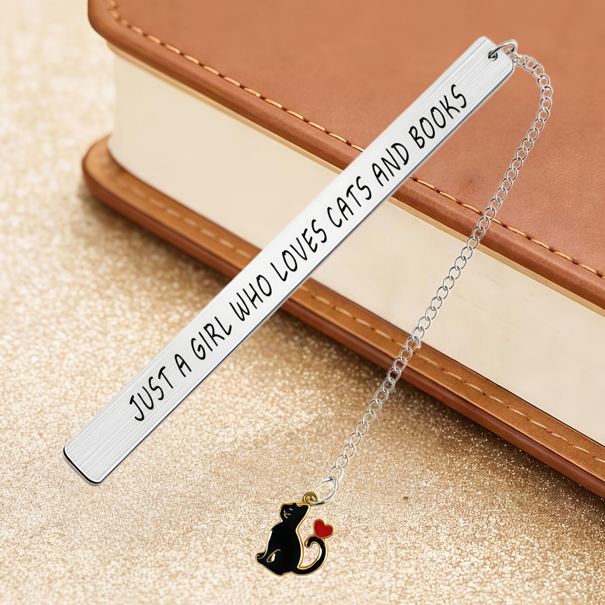 TEMU Metal Bookmark, A Gift For Book Lovers, An Engraved Page Marker Designed Who Cats And Books, Featuring A Black Cat Heart-shaped Pendant, A Cute