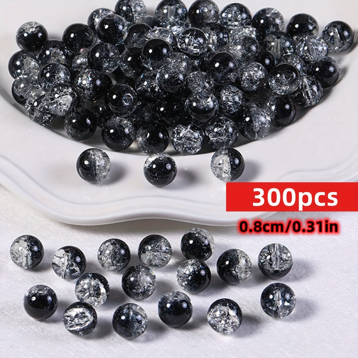 E-shop 300 Stück 6mm/8mm künstliche, schwarz-weiße Acryl-Perlen mit Rissen, ideal für Damen, für die Herstellung von Armbändern, Halsketten und anderen