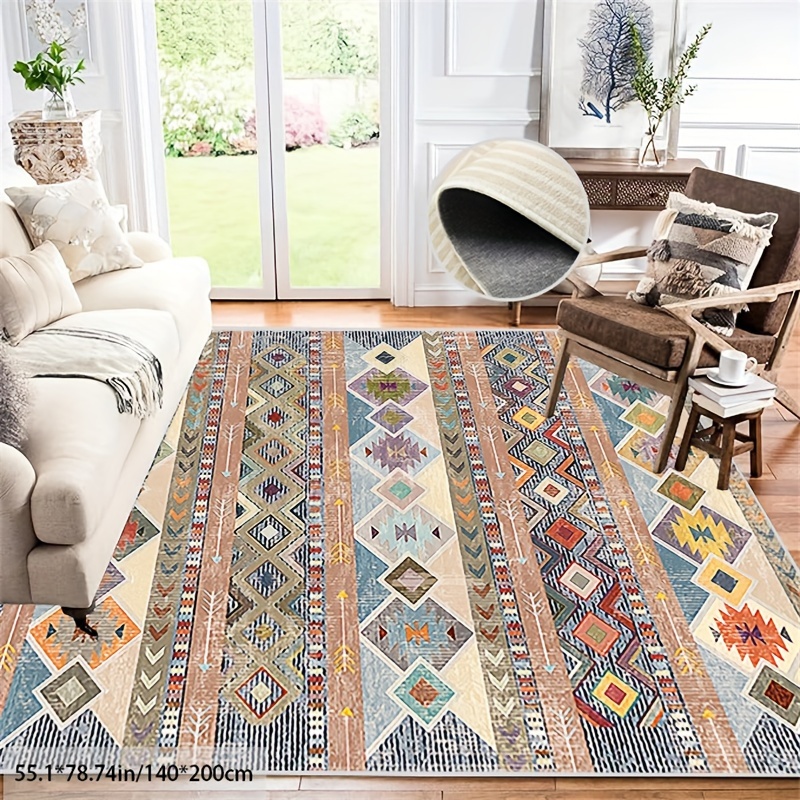 Area Rug Living Room Rugs: 8x10 Large Machine Washable Non Slip Thin Carpet  Soft Indoor Luxury Floral Stain Resistant Carpets for Under Dining Table