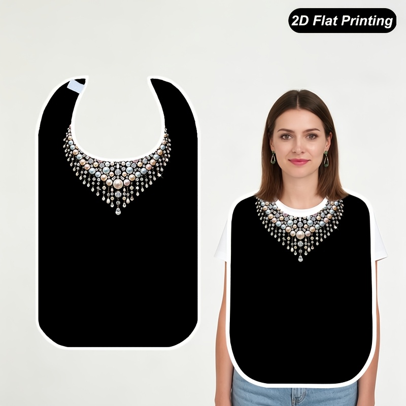 TEMU 1pc Adult Bibs For Women Men And Elderly, Luxury Pearl Chunky Collar 2d Flat Print Dining Apron, Feeding Bib For Adults, Parties, Dining, And