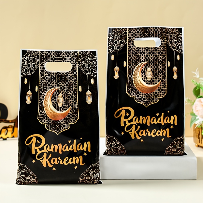 

10/25/50pcs Ramadan Plastic Gift Bags, Eid Handheld Party Favor Bags, Candy Bags, Moon , With Eid Al-fitr Celebrations, Home Decorations