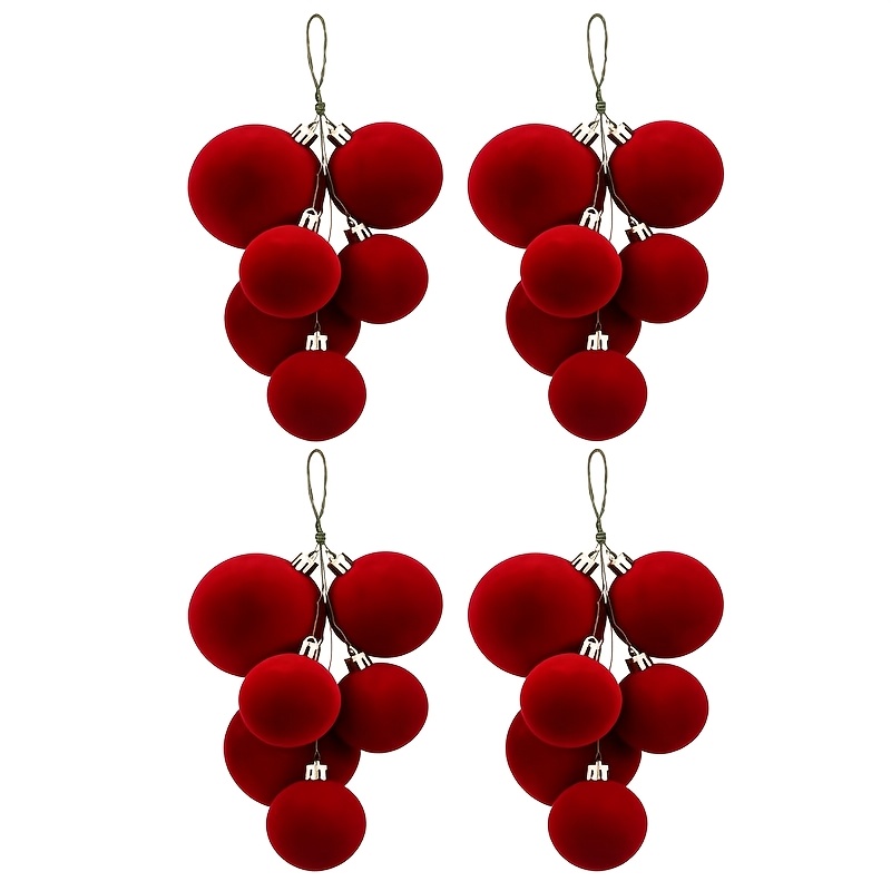 TEMU 4 Sets 24pcs Christmas Ornaments, Christmas Red Velvet Christmas Balls, Mixed Sizes Round Ornaments, Velvet Texture Christmas Decorative Balls,