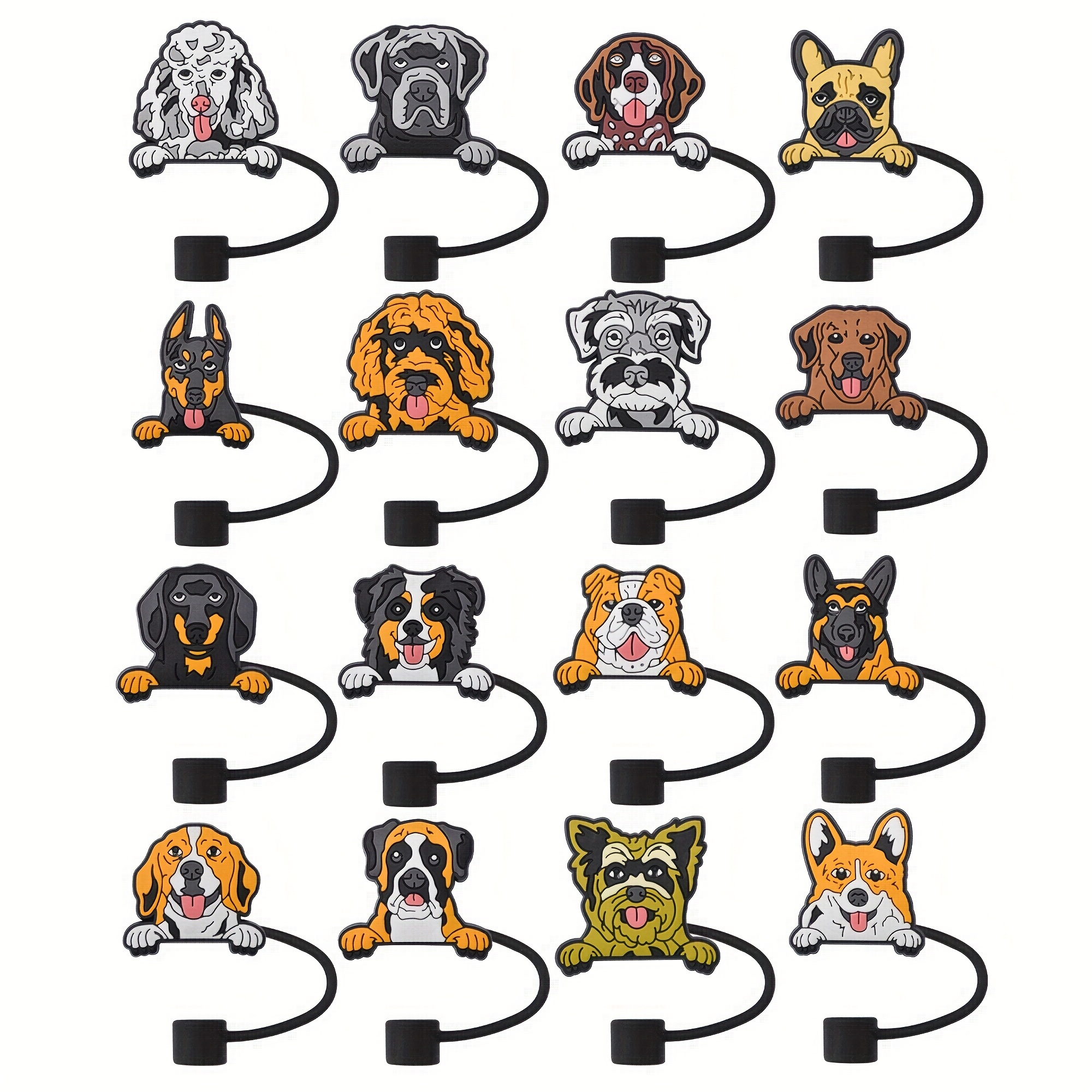 TEMU 16 Adorable Dog Straw Toppers - Cute Puppy Straw Covers For , Ideal For Men And Women, Perfect For Doggy-themed Party Favors